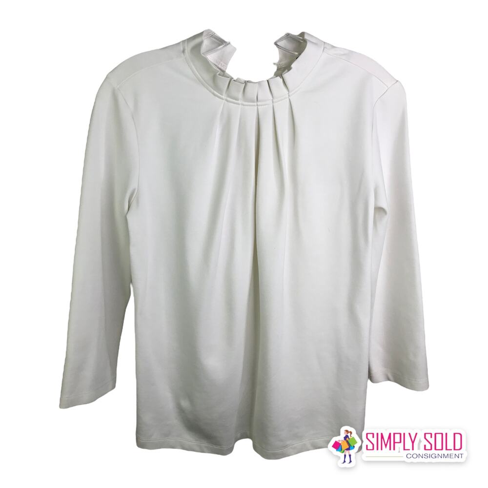 J. McLaughlin Women's Pleated Front‎ Long Sleeve Blouse Cream Crewneck Sz XS